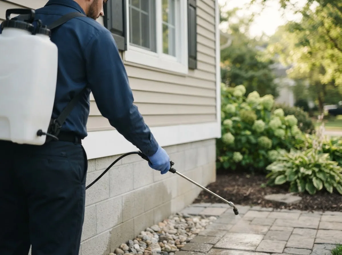 Pest control technician inspecting a home in Morganton, GA